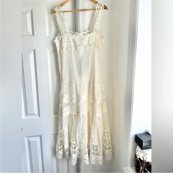 NWT FARM Rio Off White Nautical Guipere Crochet Midi Dress - Picture 7 of 13
